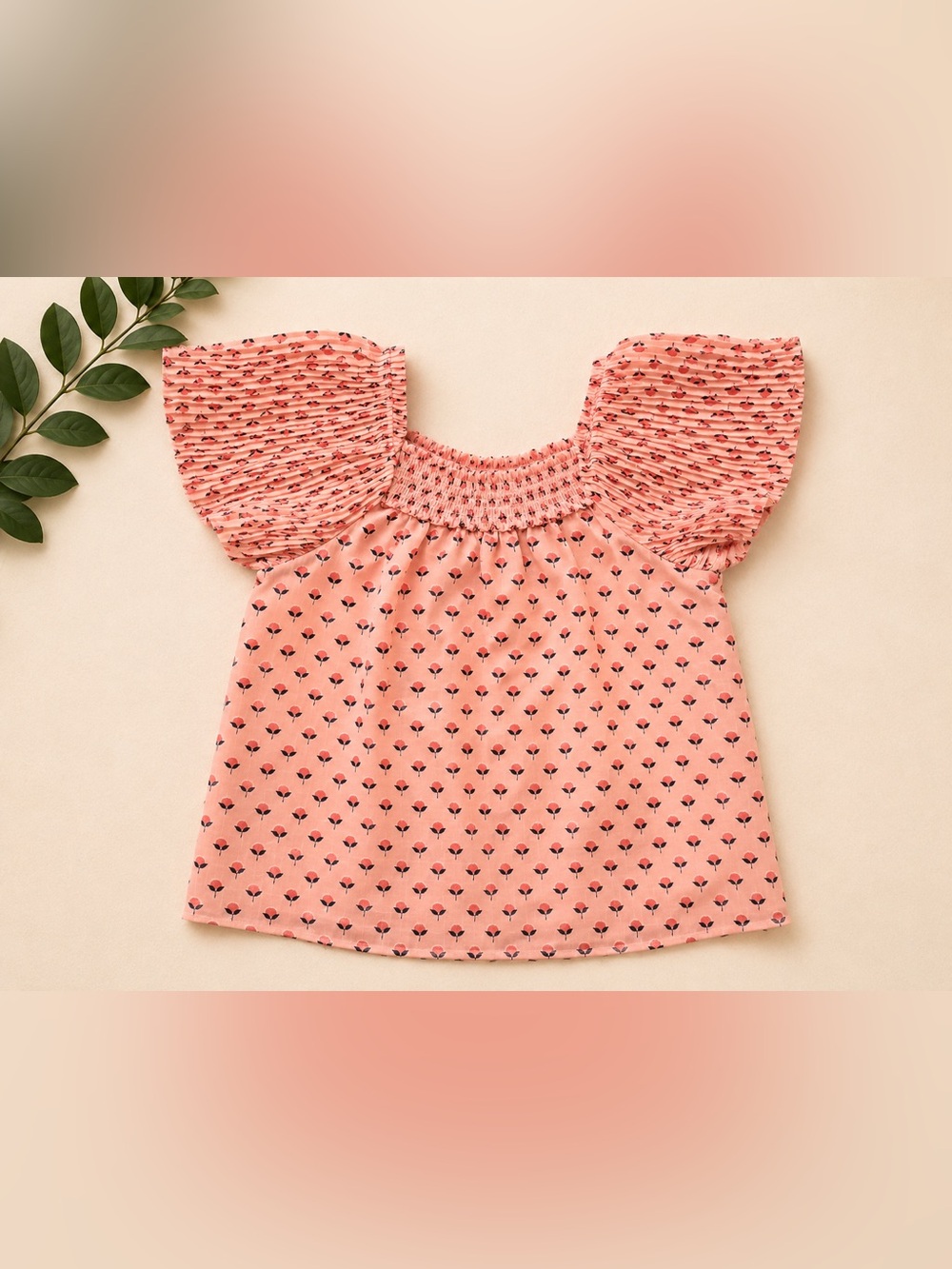Ann Taylor Pink Floral Pleated Flutter Sleeve Blouse Top Size Medium